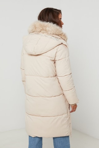 Doudoune longue droite à capuche - Beige