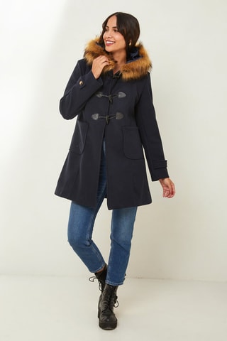 Manteau droit à capuche - Bleu
