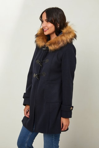 Manteau droit à capuche - Bleu