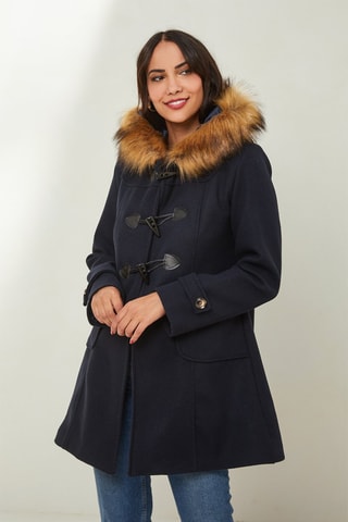 Manteau droit à capuche - Bleu
