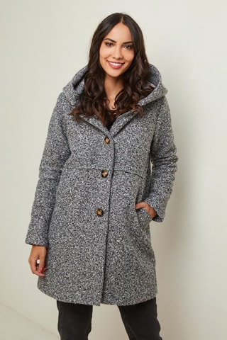 Manteau droit à capuche - Gris