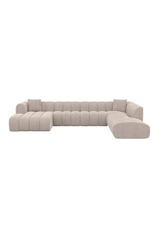 Canapé d'angle droit panoramique Luma - Beige - 7 places - Tissu structurel