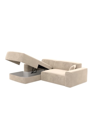 Canapé d'angle gauche convertible Lenova - Crème - 5 places - Toucher velours