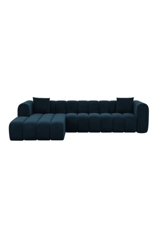 Canapé d'angle gauche Luma - Bleu foncé - 5 places - Tissu toucher velours