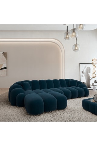 Canapé d'angle gauche Donda - Bleu foncé - 5 places - En tissu velours
