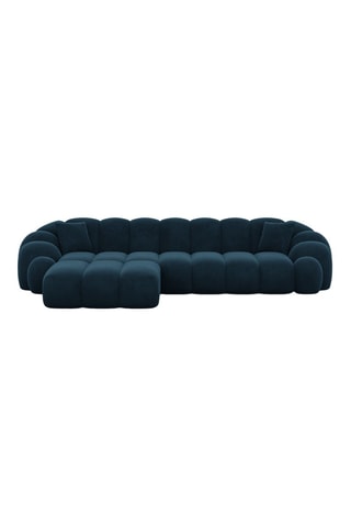 Canapé d'angle gauche Donda - Bleu foncé - 5 places - En tissu velours