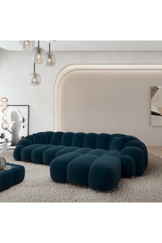 Canapé d'angle droit Donda - Bleu foncé - 5 places - En tissu velours