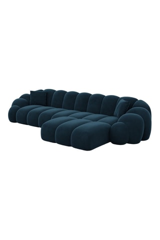 Canapé d'angle droit Donda - Bleu foncé - 5 places - En tissu velours