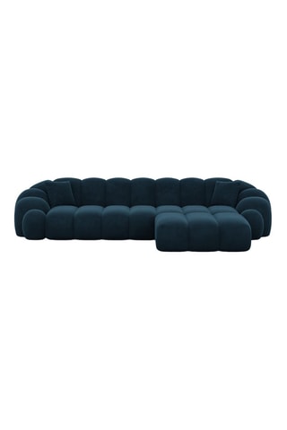 Canapé d'angle droit Donda - Bleu foncé - 5 places - En tissu velours