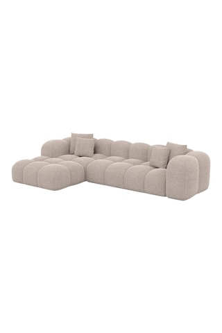 Canapé d'angle gauche convertible - Beige - 5 places - En tissu structuré
