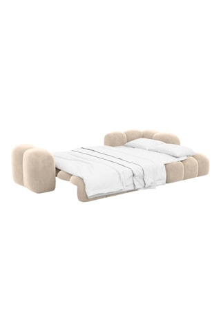 Canapé d'angle droit convertible - Crème - 5 places - En tissu velours