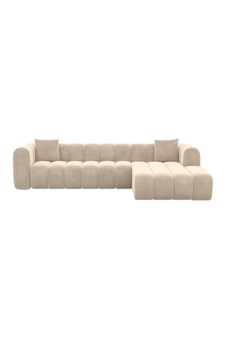Canapé d'angle droit Luma - Crème - 5 places - Tissu toucher velours