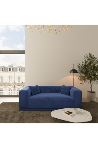 Canapé droit Duno - Bleu - 3 places - En tissu toucher velours