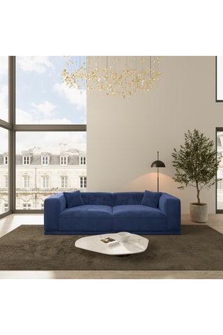 Canapé droit Duno - Bleu - 4 places - En tissu toucher velours