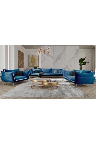 Canapé droit Thanos - Bleu - 4 places - En tissu toucher velours