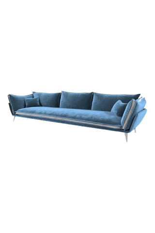 Canapé droit Thanos - Bleu - 4 places - En tissu toucher velours