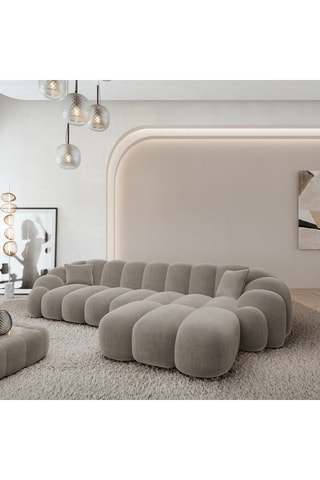 Canapé d'angle droit Donda - Beige - 5 places - En tissu toucher velours