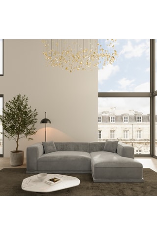 Canapé d'angle droit Duno - Gris foncé - 5 places - En tissu toucher velours
