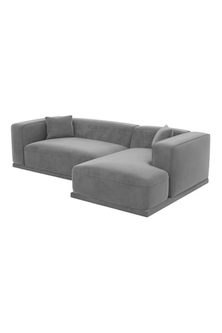 Canapé d'angle droit Duno - Gris foncé - 5 places - En tissu toucher velours