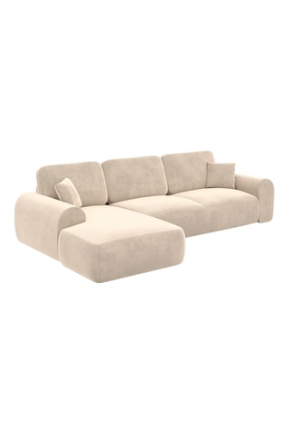 Canapé d'angle gauche Dion - Crème - 5 places - En tissu toucher velours