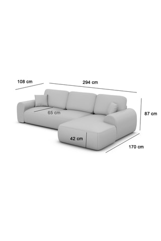Canapé d'angle droit Dion - Crème - 5 places - En tissu toucher velours