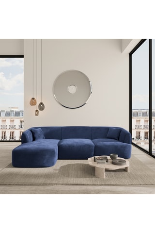 Canapé d'angle gauche Capri - Bleu - 5 places - En tissu toucher velours