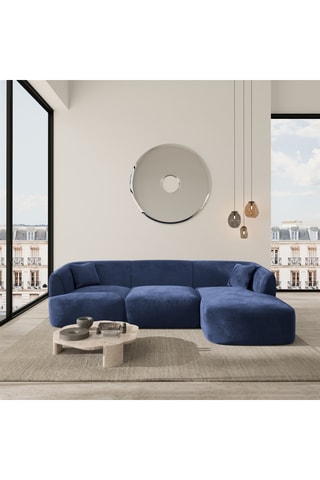 Canapé d'angle droit Capri - Bleu - 5 places - En tissu toucher velours