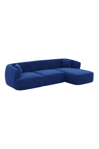 Canapé d'angle droit Capri - Bleu - 5 places - En tissu toucher velours