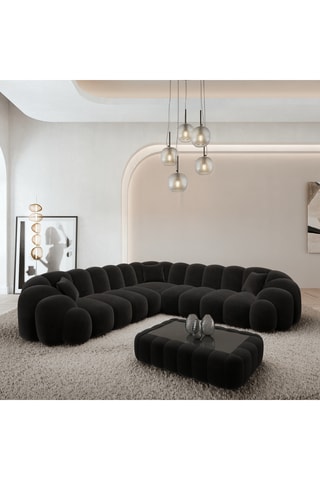 Canapé d'angle Donda - Noir - 6 places - En tissu toucher velours