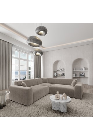 Canapé d'angle Lenova - Beige - 6 places - En tissu toucher velours
