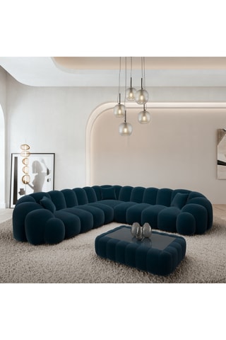 Canapé d'angle Donda - Bleu foncé - 6 places - En tissu toucher velours
