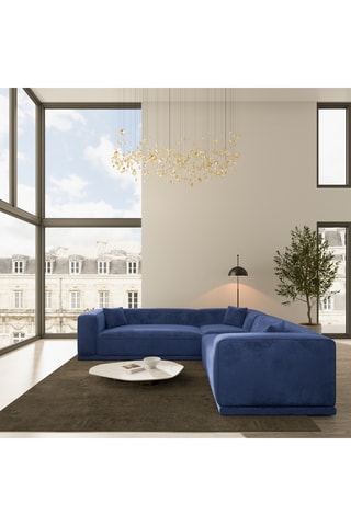 Canapé d'angle Duno - Bleu - 6 places - En tissu toucher velours