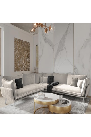 Canapé d'angle Thanos - Beige clair - 6 places - En tissu toucher velours
