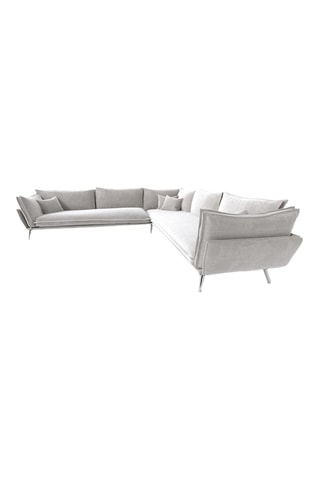 Canapé d'angle Thanos - Beige clair - 6 places - En tissu toucher velours