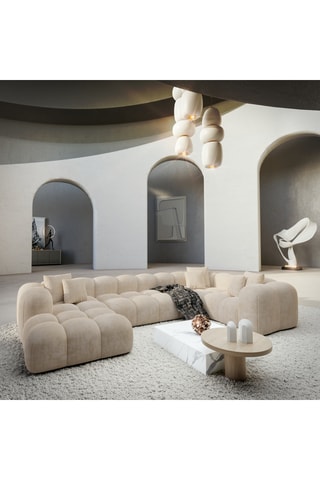 Canapé d'angle panoramique gauche convertible Nuvola - Crème - 7 places - En tissu toucher velours