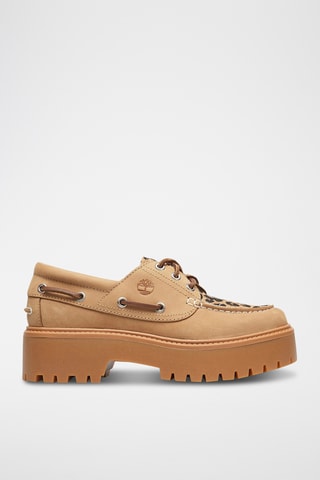 Náuticos de piel con plataforma - Beige