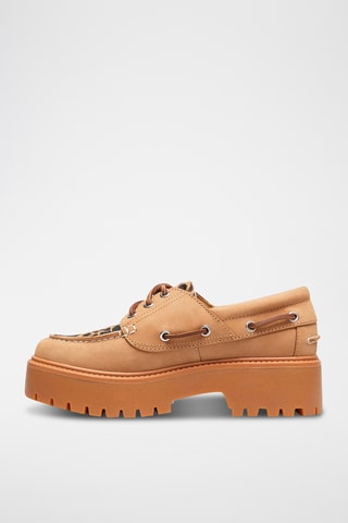 Náuticos de piel con plataforma - Beige