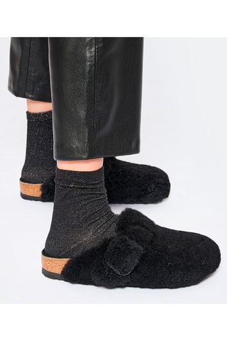 Sabots en cuir et fourrure d'agneau Boston - Normale - Noir