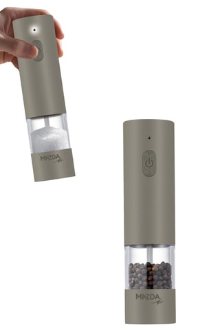 Dos molinillos eléctricos de sal y pimienta de cerámica con base - 3 piezas