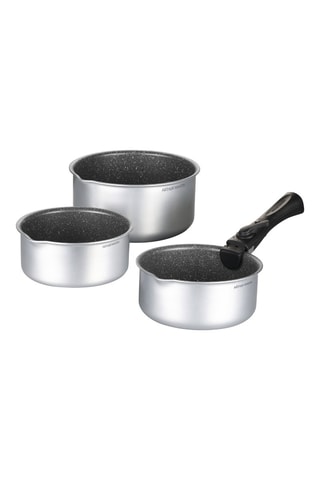 3 cazos de aluminio con mango extraíble - 16, 18 y 20 cm