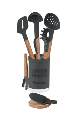9 utensilios de madera de acacia y silicona
