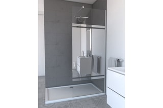 Pack paroi de douche à l'italienne Miroir et barre de fixation - Chromé