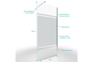 Pack paroi de douche à l'italienne Miroir et barre de fixation - Chromé