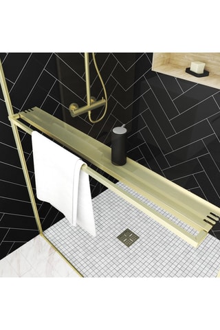 Paroi de douche à l'italienne avec porte-serviette et étagère - Doré brossé - 140 x 200 cm