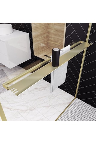 Paroi de douche à l'italienne avec porte-serviette et étagère - Doré brossé - 140 x 200 cm