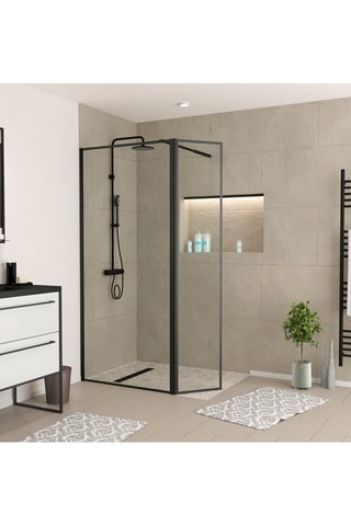 Paroi de douche et volet pivotant -  Transparent et noir - 90+40 x 200 cm