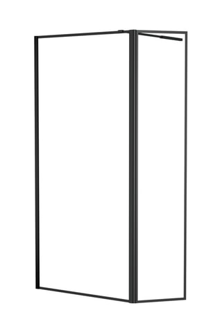 Paroi de douche et volet pivotant -  Transparent et noir - 90+40 x 200 cm