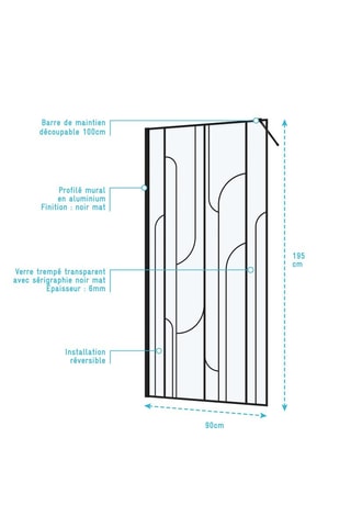 Paroi de douche Gatsby - Noir - 90 x 195 cm