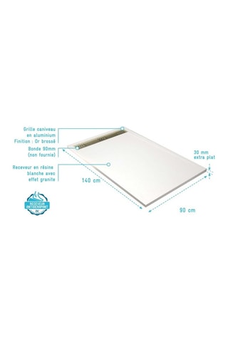 Receveur avec grille caniveau Athéna - 90 x 140 x 3 cm