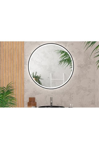 Miroir salle de bain rond avec éclairage LED - Noir - 70 cm
